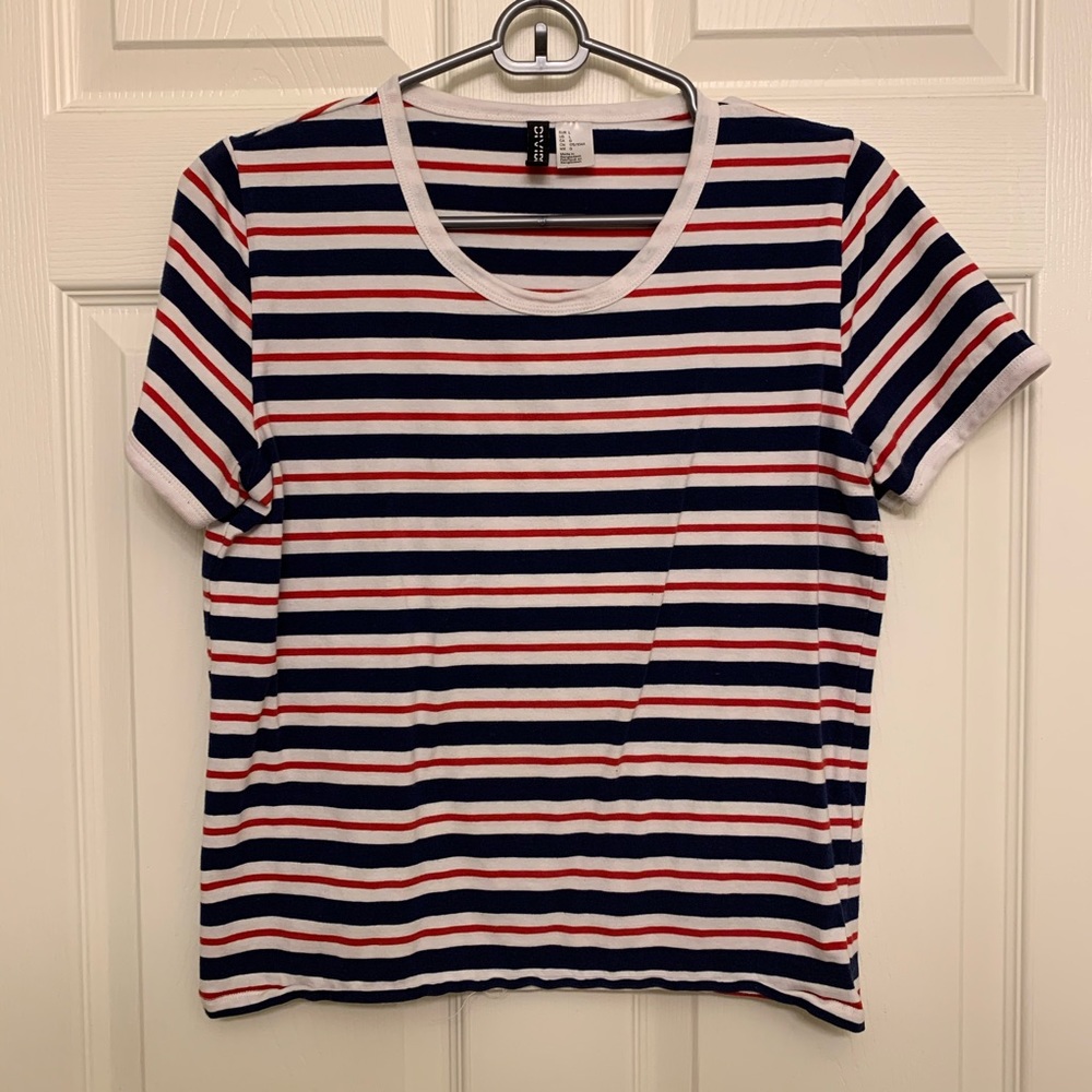 red and blue striped t shirt